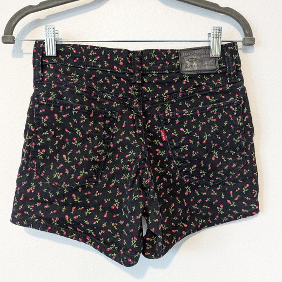 Levi's Black Pink Floral Mid Length Denim Shorts - Picture 3 of 7